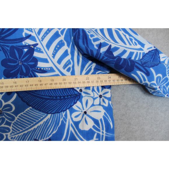 Life Style Woman 1X‎ Blue Hawaiian 3/4 Sleeve Button Up Jacket/Top - Picture 2 of 7